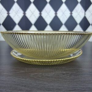 Amber Luster Ribbed Glass Bowl & Plate Set with Gold Rim Contemporary Tablescape